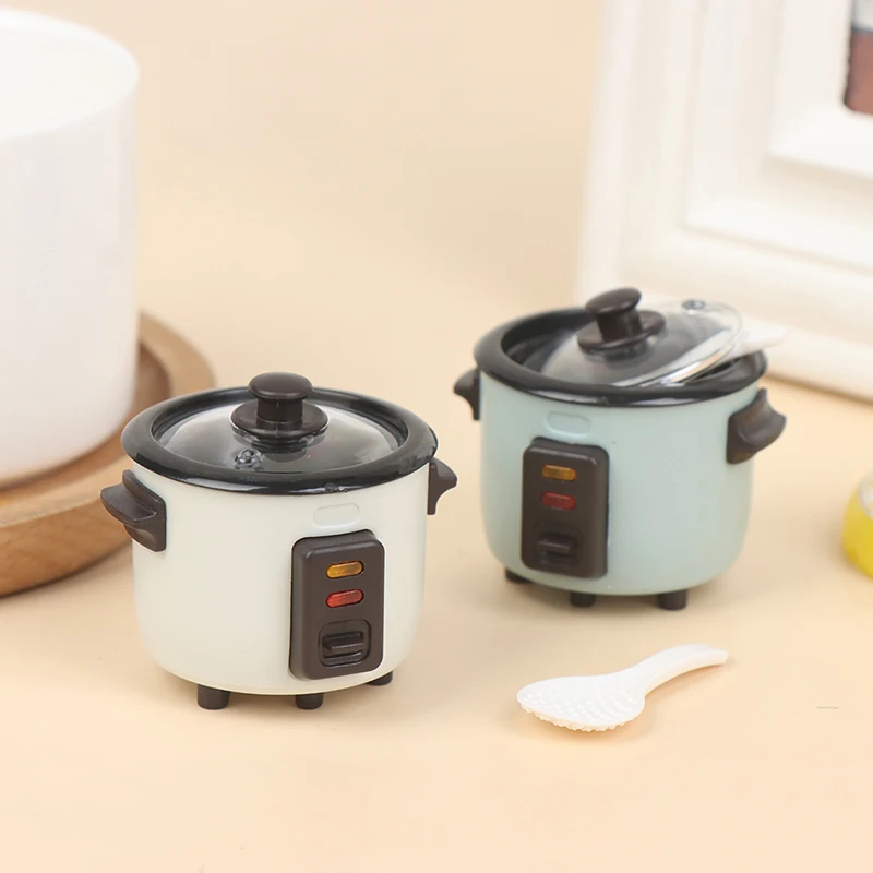

1:12 миниатюрная рисоварка для кукольного домика с ложкой для риса, кухонная утварь, модель для готовки