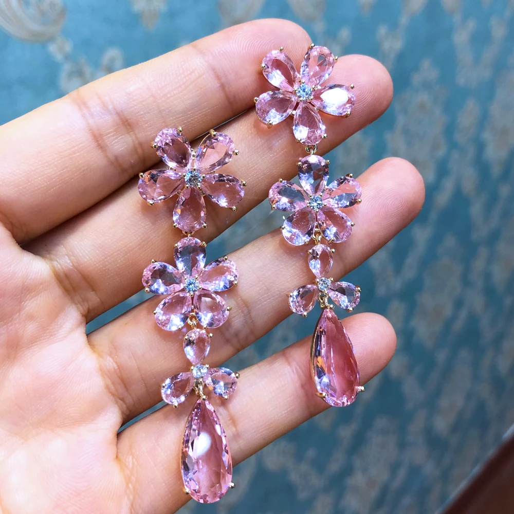 

Soramoore Luxury Gorgeous Petals Crystal Long Earrings For Women Girl Daily Fashion Gift Bridal Wedding Earrings Trendy Jewelry