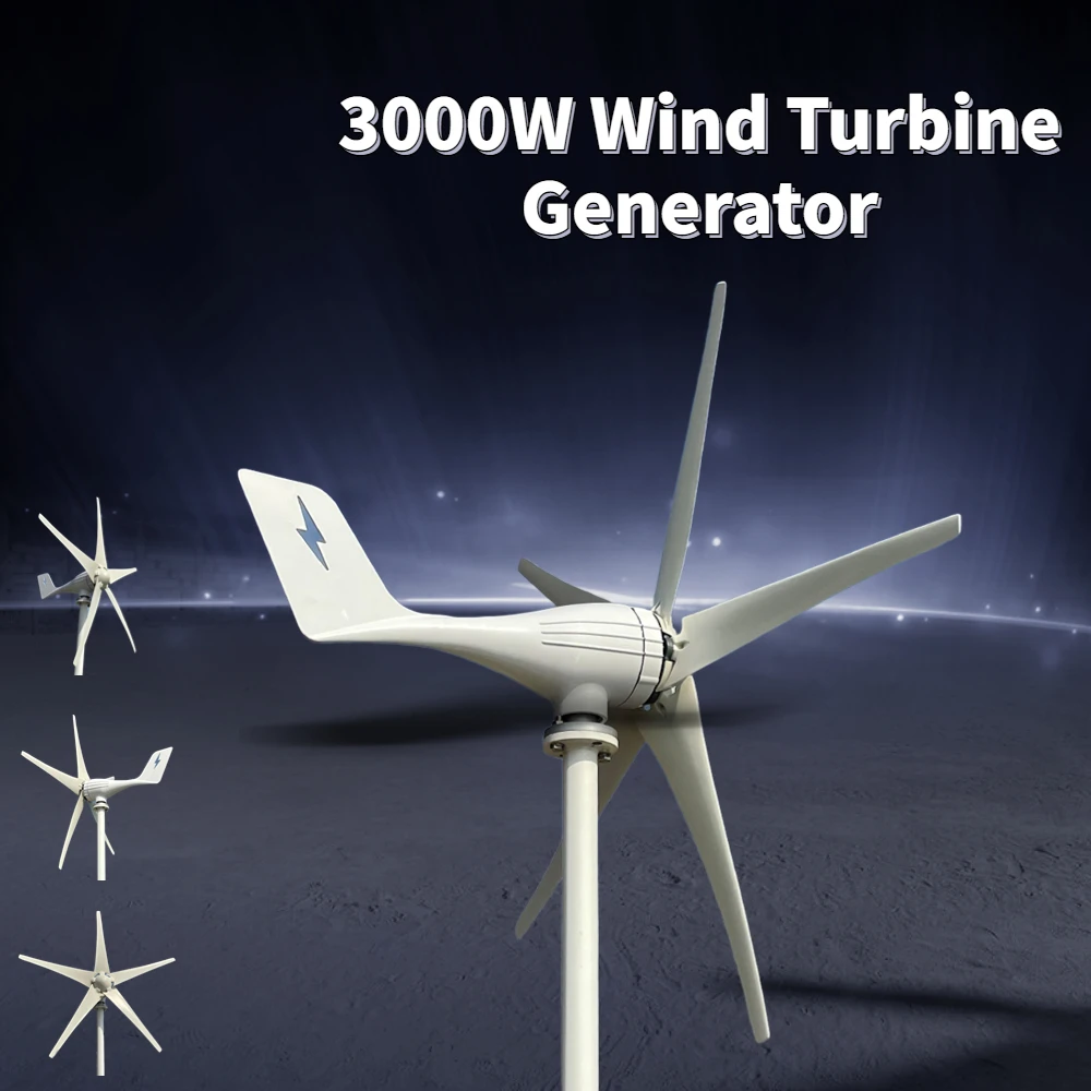 

China Factory 3000W 3/5 Blades Windmill 12V 24V 48V Wind Power Small Wind Turbine Generator MPPT Controller For Home use