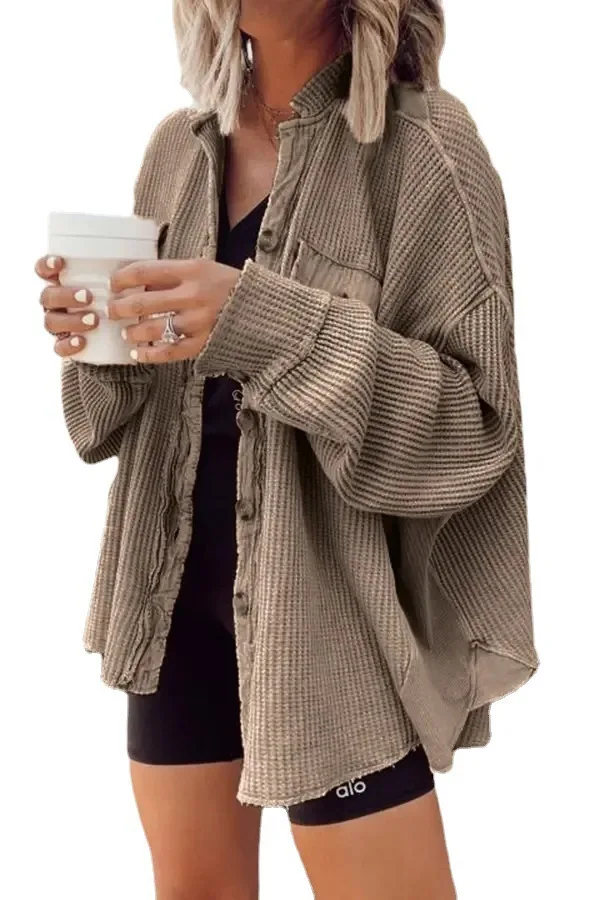 

Женская Асимметричная рубашка, повседневная куртка в европейском и американском стиле с лацканами и карманами на осень, 2023