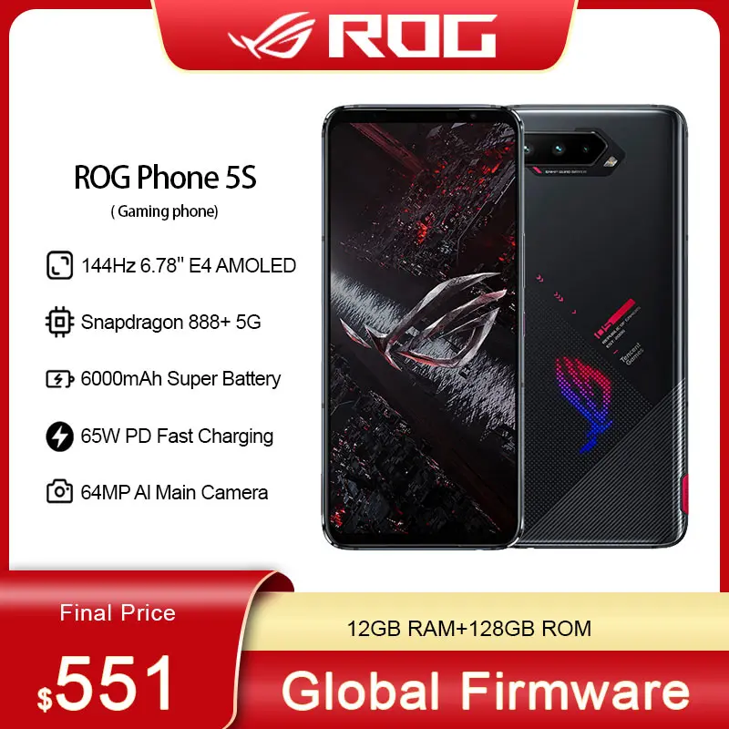 Телефон ASUS ROG телефон 5S Snapdragon 888 plus 6 78 '𧅄 Гц AMOLED 6000 мАч 65 Вт Быстрая игровая NFC |