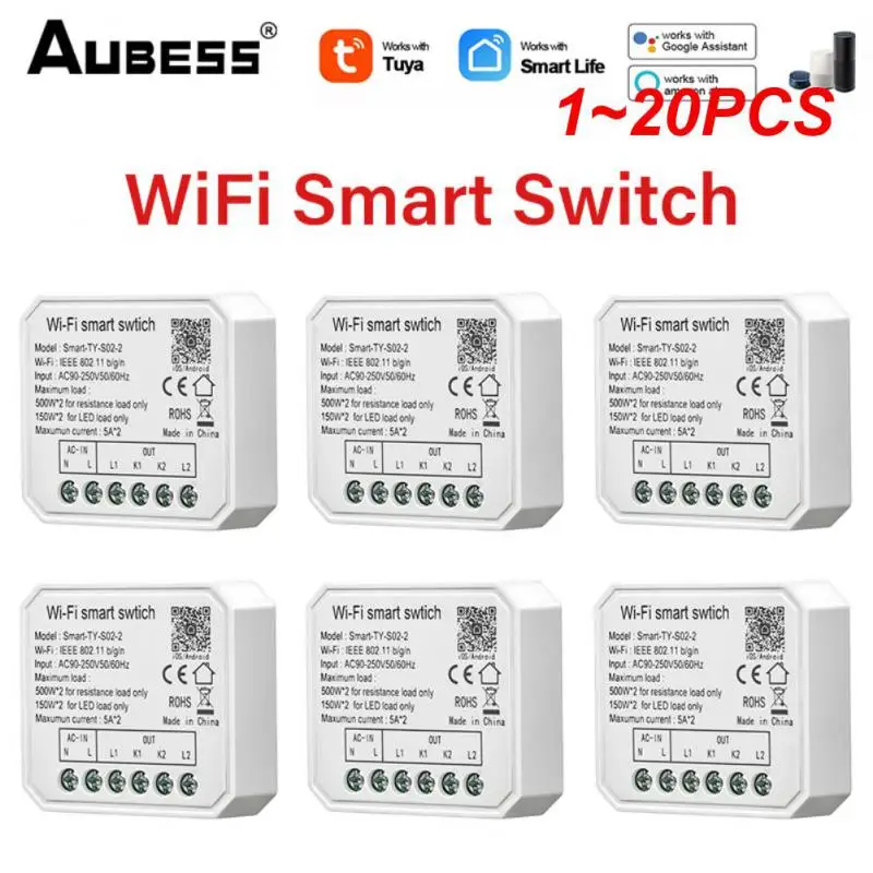 

1~20PCS Tuya WiFi 1/2 Gang Smart Switch Breaker Mini Smart DIY Light Switch Module For Smart Life Control With Alexa Google Home