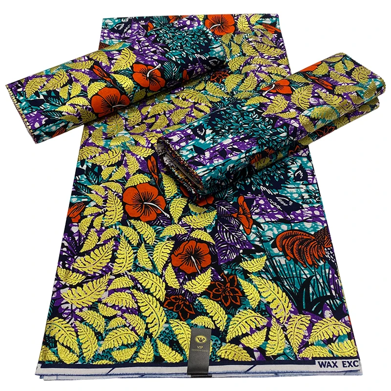 

Модная 100% хлопчатобумажная Высококачественная Ткань 6 ярдов Анкара Африканский Золотой Воск Принт батик плайн гарантия настоящая Золотая ...