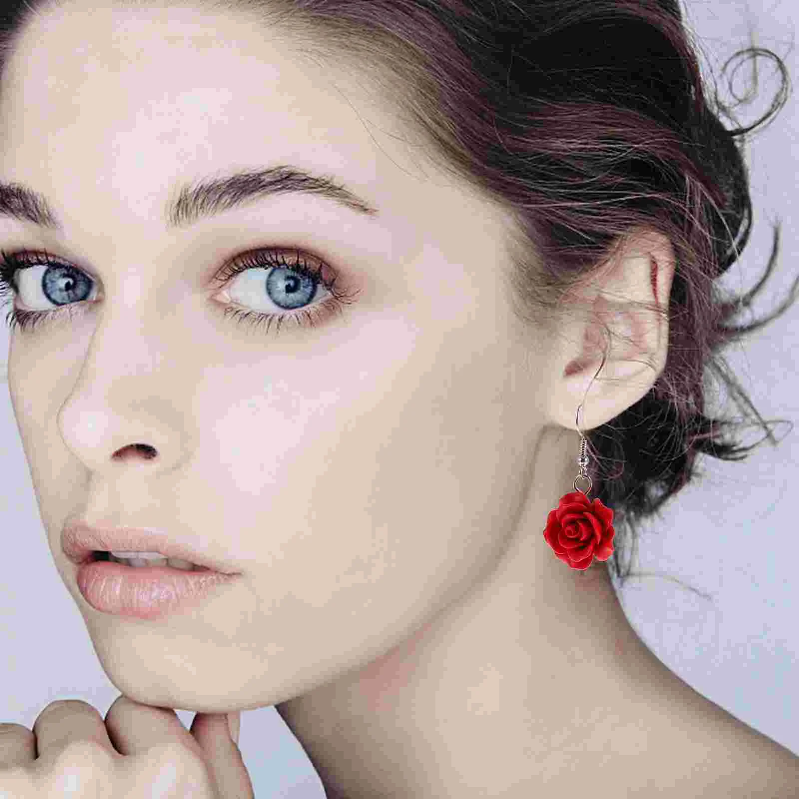 

Ethnic Style Jewelry Female Earrings Rose Flower Marriage Bride Decoration Red 2 Pairs 4pcs