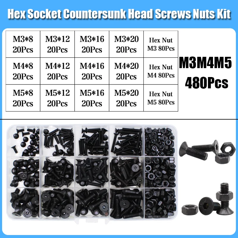 

Набор винтов с шестигранной головкой M2 M3 M4 M5 M6 черный