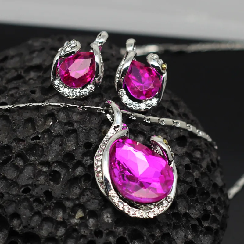 heart kryształowy wisiorek zestawy biżuterii szmaragdowo-zielony naszyjnik w kształcie kropli wody kolczyki akcesoria nowa oferta hurtownia