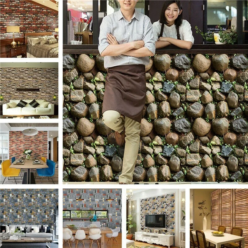 

Retro Brick Stone Peel Stick Wall Paper Self-adhesive Wall Stickers Roll Removable Vinyl Wall Covering Restaurant Coffee Bar