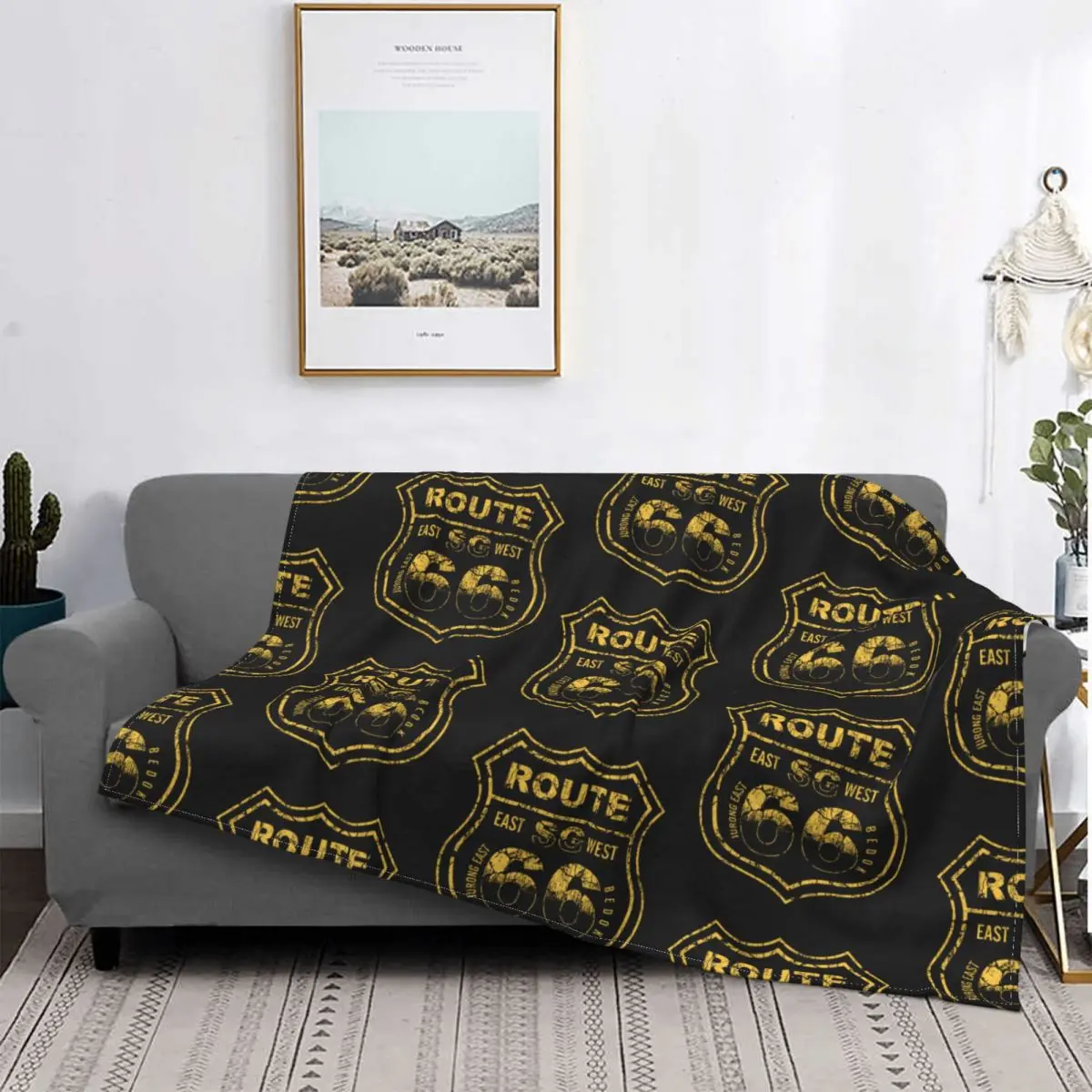 

Route 66 SG P142C2 Knitted Blanket Mother Road American Classic Retro Oldschool Plush Throw Blanket Airplane Travel Soft Bed