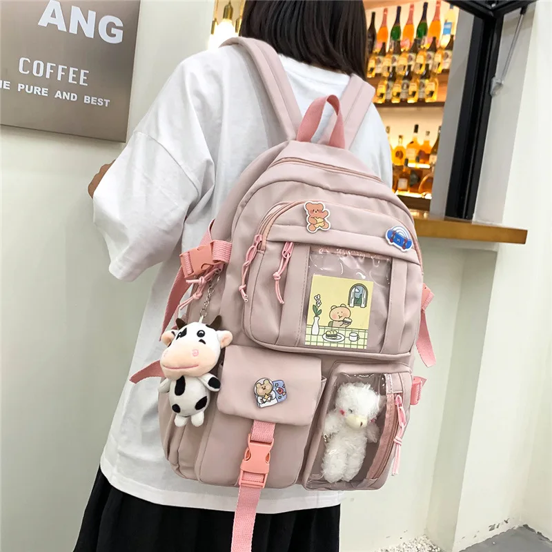 Новые корейские вместительные рюкзаки, Женская милая Студенческая сумка для девочек-подростков, милые водонепроницаемые школьные дорожны...