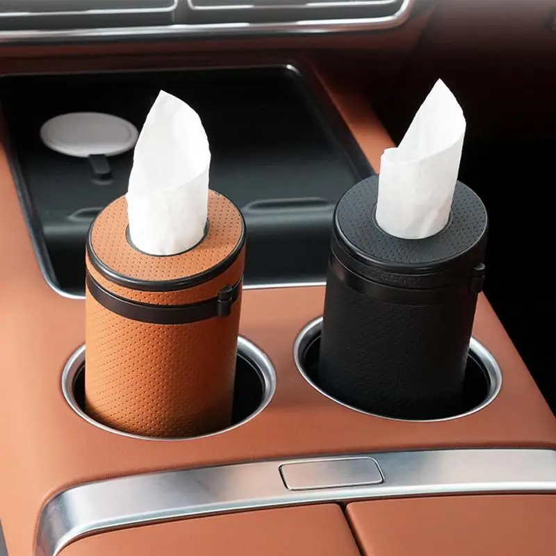 

Car Tissue Container Faux Leather Auto Round Napkin Dispenser Car Tissue Box Cup Holder Vehicles Napkin Storage Box Paper Holder