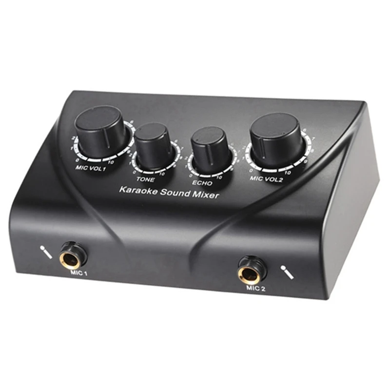 

3X Portable Dual Mic Inputs Audio Sound Mixer For Amplifier & Microphone Karaoke Ok Mixer Black Eu Plug
