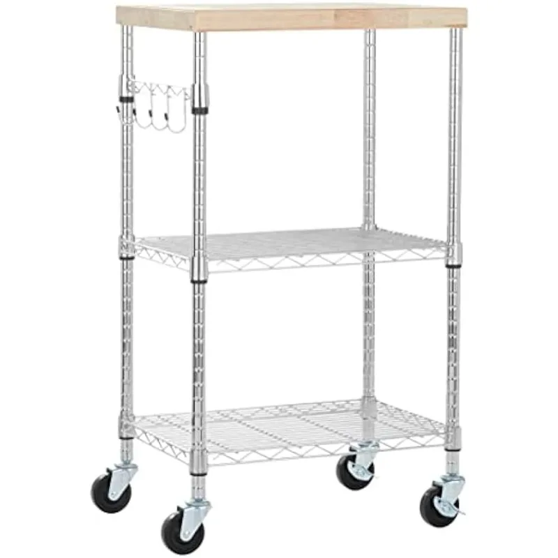 Basics Kitchen Storage Microwave Rack Cart on Caster Wheels with Adjustable Shelves, 175 Pound Capacity, 15 x 21 x 36.7