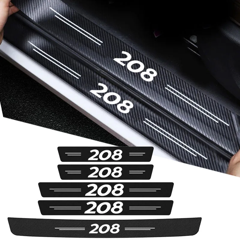 

Наклейка на порог двери автомобиля, 5 шт., наклейка на задний багажник, бампер для Peugeot 208, логотип 2021, 2020, 2019, 2018, 2017, 2016, 2015, аксессуары