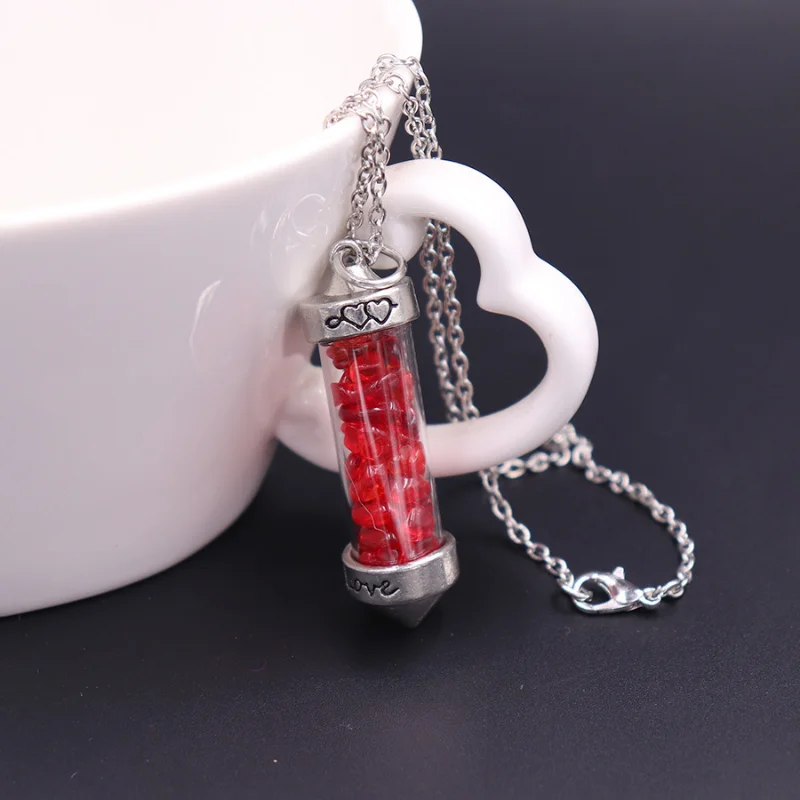 

New Natural Stone Gravel Drifting Bottle Clavicle Chain Pendant Necklace Jewelry Crystal Wishing Bottle Sweater Chain for Women