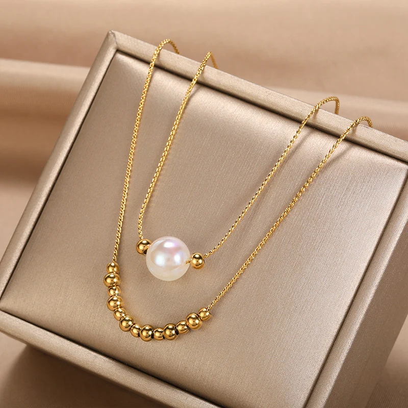 

Elegant Necklace For Women Double LayerIns Chain Pearl Pendant Clavicle Chain Wedding Travel Chain Jewelry For Women Necklaces
