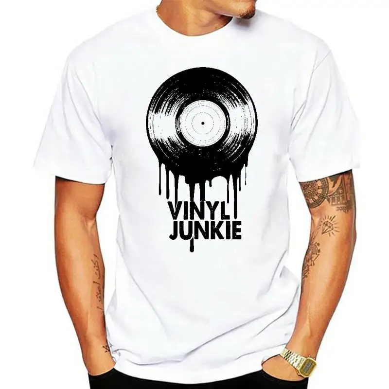 

Mens Music Shirt Vinyl Junkie with print in black light grey S-XXXL men t shirt