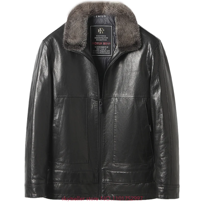 Высококачественная зимняя мужская куртка из натуральной кожи модный бренд