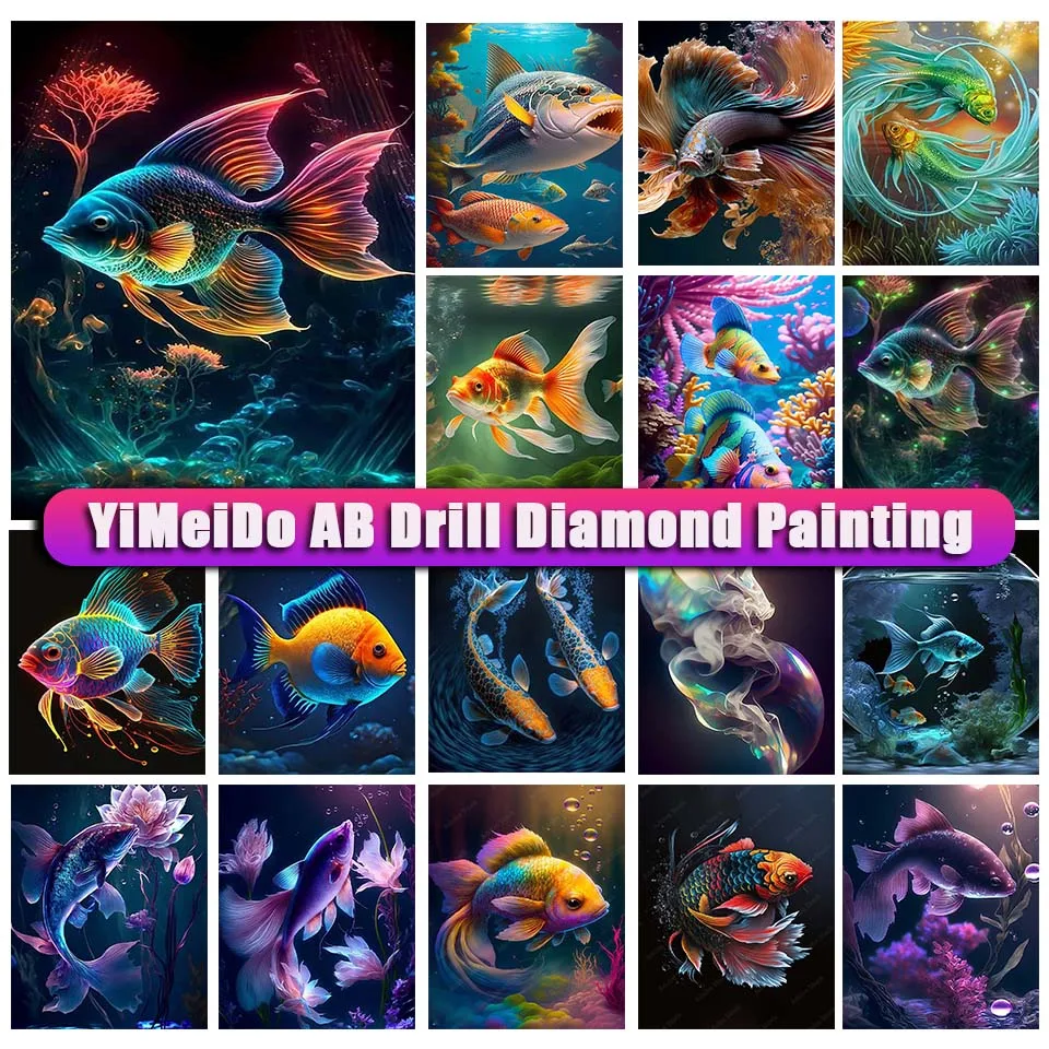 

YiMeido Zipper Bag AB Diamond Painting Fish Colorful Full Diamond Embroidery Animal 5D DIY New Collection 2023 Mosaic Handicraft
