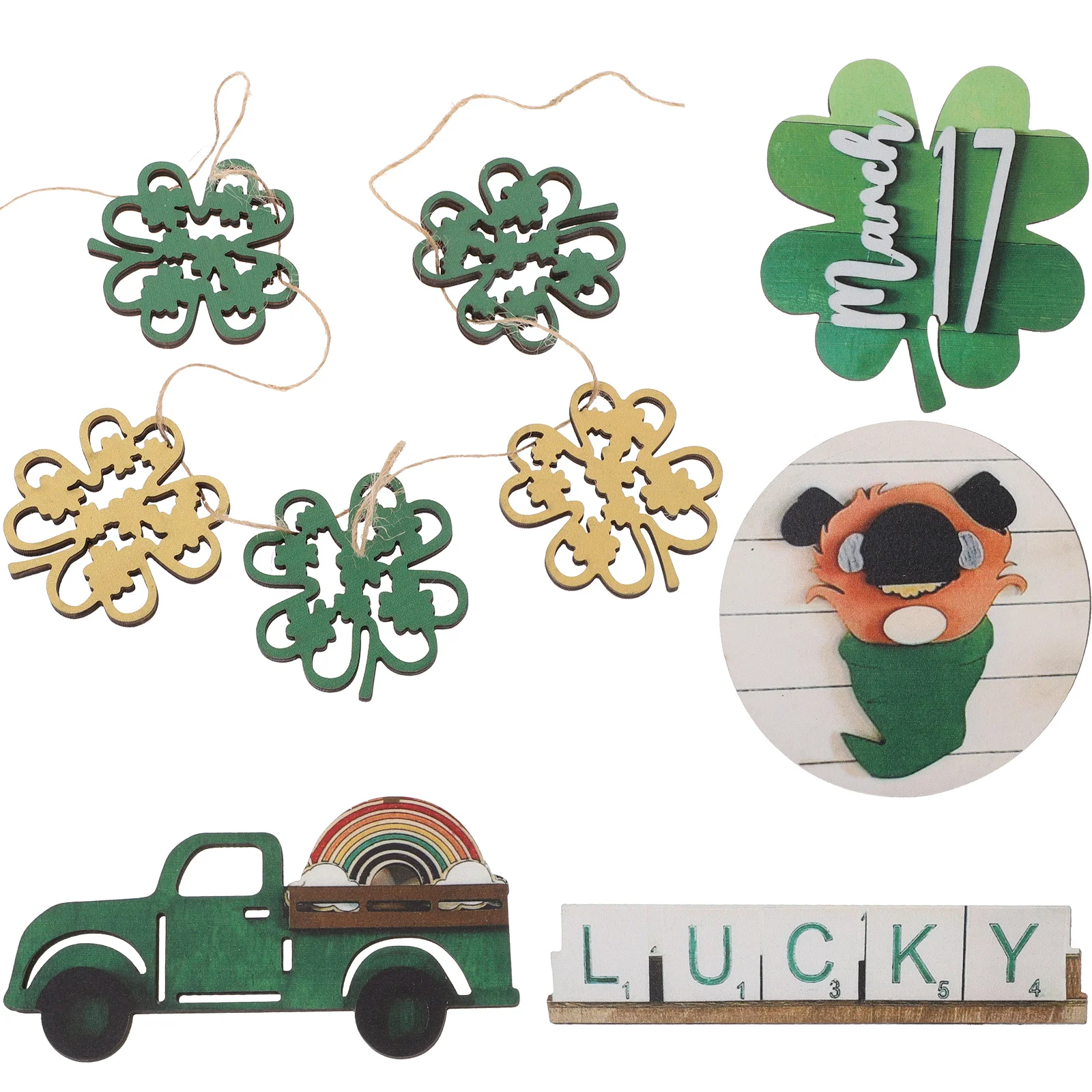 

Patricks St Day Decoration Tray Wooden Leaves Tiered Tabletop Sign Cutouts Signs Decor Hanging Chips Party Shamrock Farm