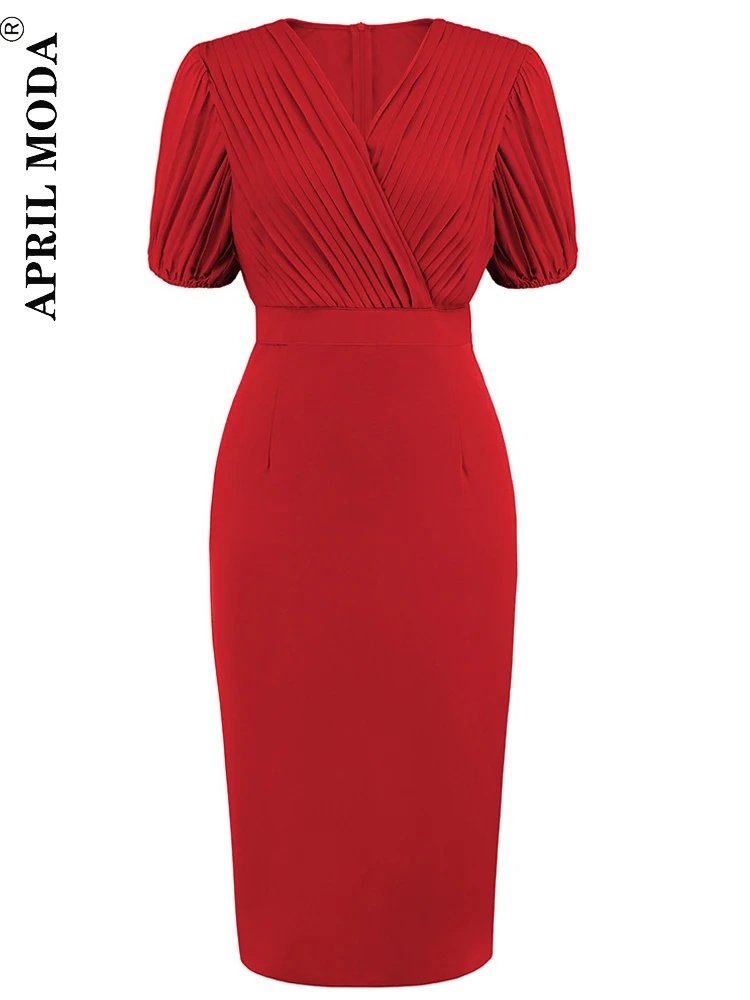 Dress Solid Short Sleeve Sexy Bodycon Vintage Wrap Bodycon Dress
