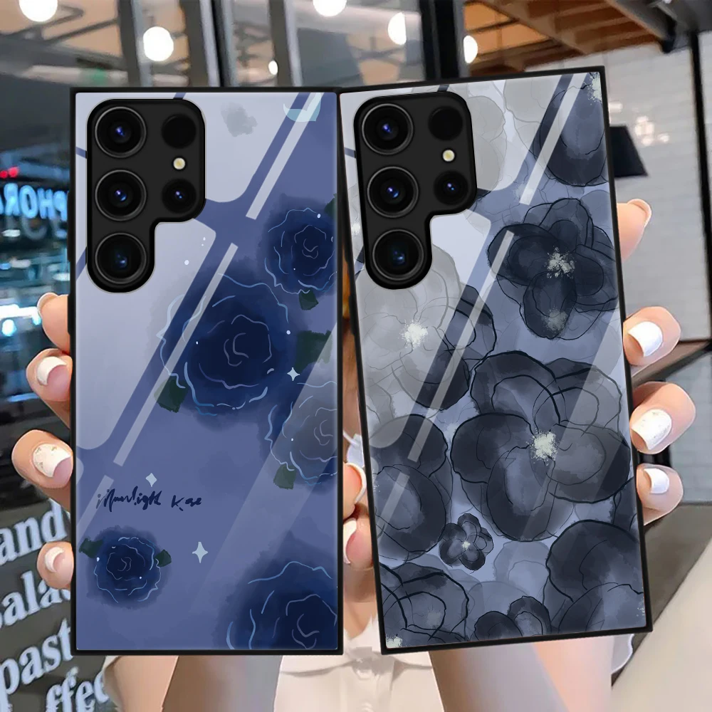 

Blue Halo Dyed Flowers Phone Case for Samsung Galaxy S23 S22 S21 S20 S21 S20 FE 5G S10 Plus S10e Note 10 20 Tempered Glass Cover
