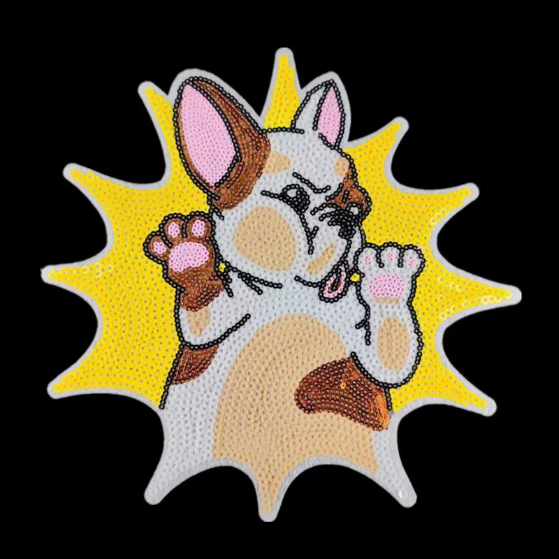 

Large Surprise Dog Sequins Iron on Patches for clothing DIY Strange Things Decoration Fabric T shirt Women Men Free Shipping