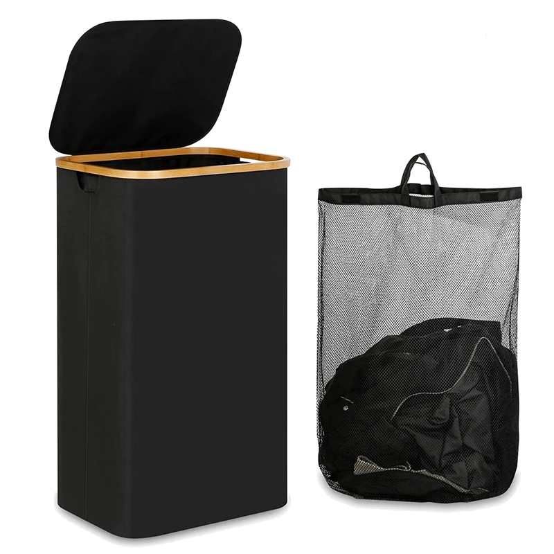 

1 PCS 110L Laundry Hamper Collapsible Basket Organizer With Handle And Lid With Removable Inner Bag For Clothes Toys Black