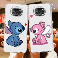 stitch cartoon love disney phone case for xiaomi mi poco x4 x3 nfc f4 f3 gt m4 m3 m2 x2 f2 f1 pro c3 5g civi transparent tpu