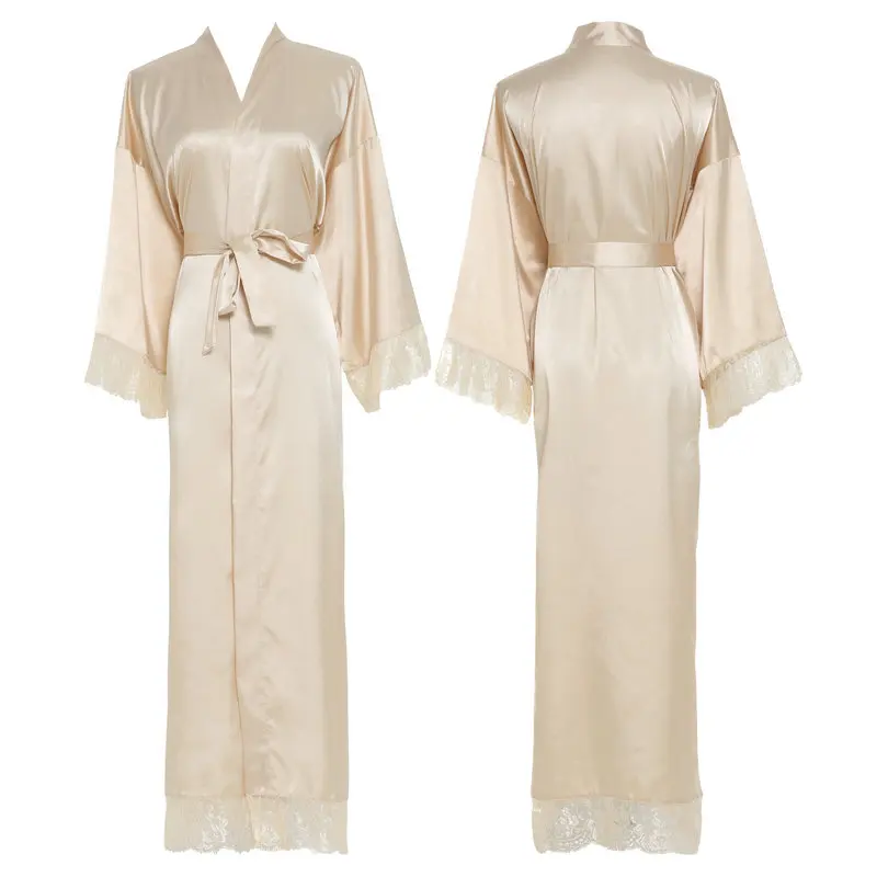 YUXINBRIDAL New 11 Colors Silk Satin Lace Robes  Bridesmaid Bride Robes Wedding Long Robe Bathrobe Womens Robe  Lingerie Robe