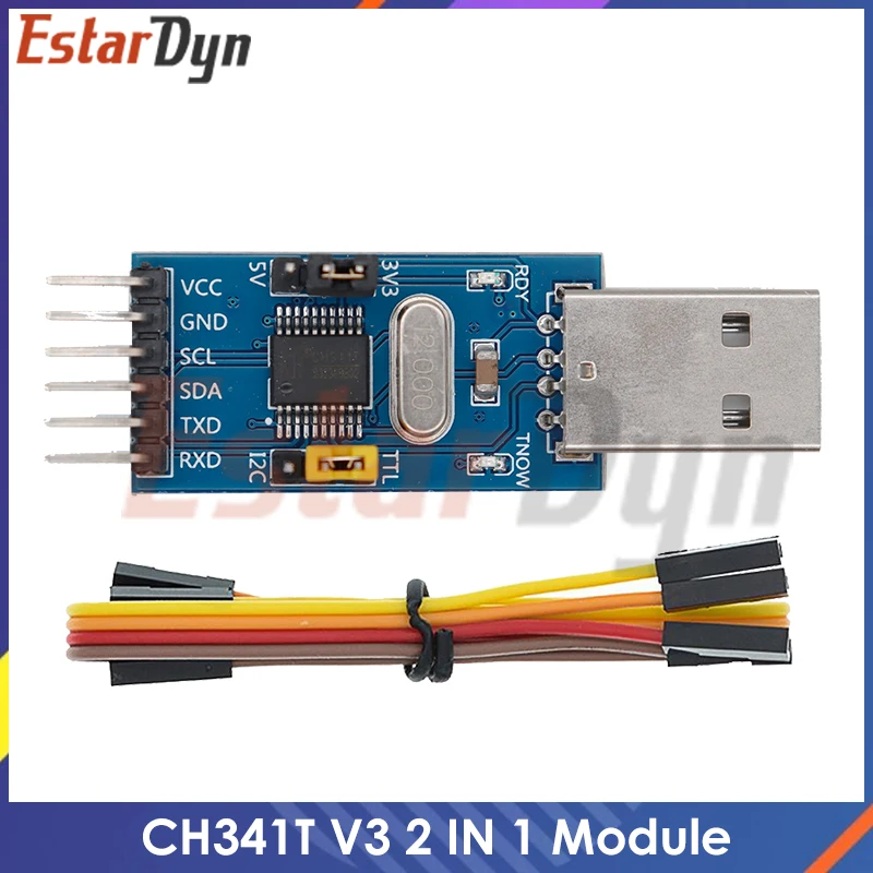 

CH341T 2 in 1 module 3.3V 5V USB to I2C IIC UART USB to TTL single-chip serial port downloader