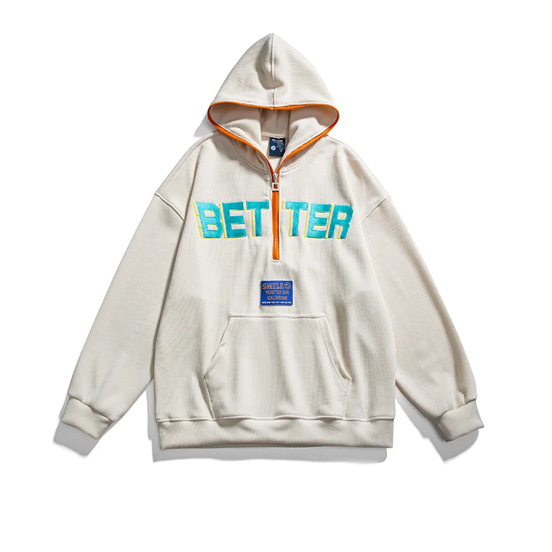 

Hoodie Men Unisex Letter Embroidery Loose Pullover Zipper Hooded Sweatshirts Youth Fashion Streetwear Male Women Hoodie Coat