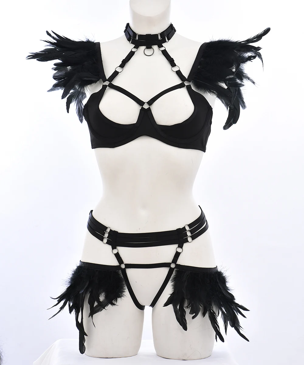 Эполлет с перьями и крыльями комплект сексуального нижнего белья портупея для