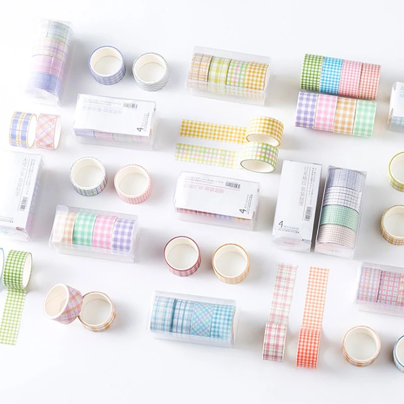 

4 Roll/box Basic Lattice Color Paper Washi Tape Plaid Tartan Check Pattern Adhesive Masking Tapes Diary Stickers Decoration Tool