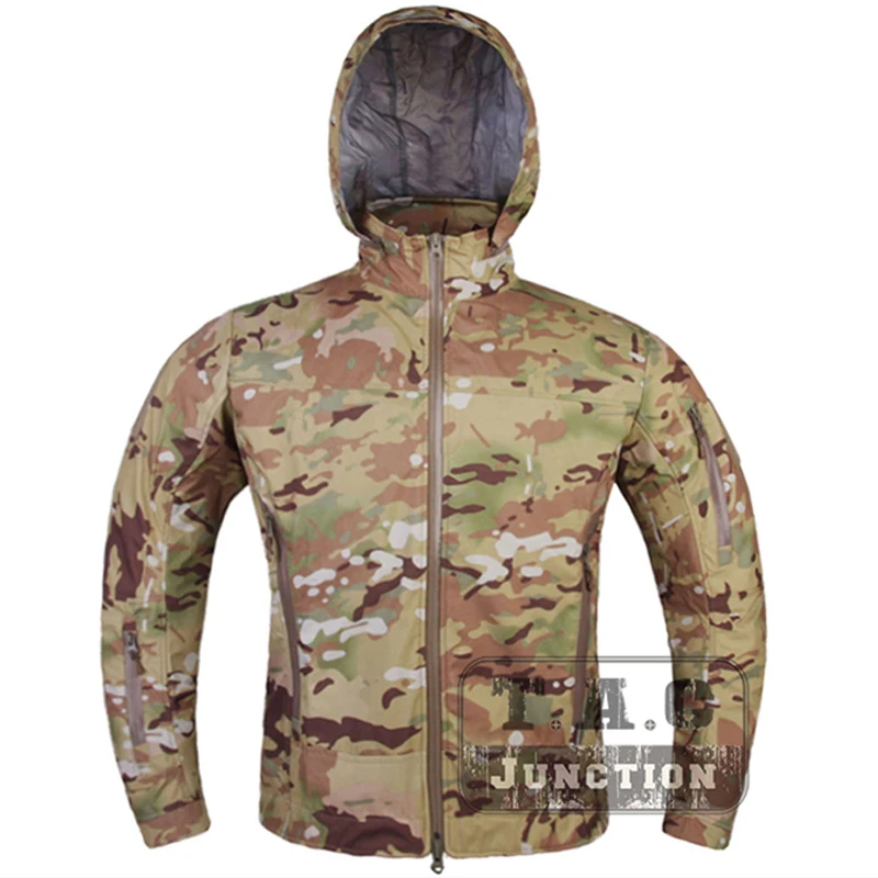 

Emerson Tactical Ultra Lightweight Coat Soft Shell Windproof Jacket EmersonGear Breathable Army Hunting Jacket w/ Concealed Hood
