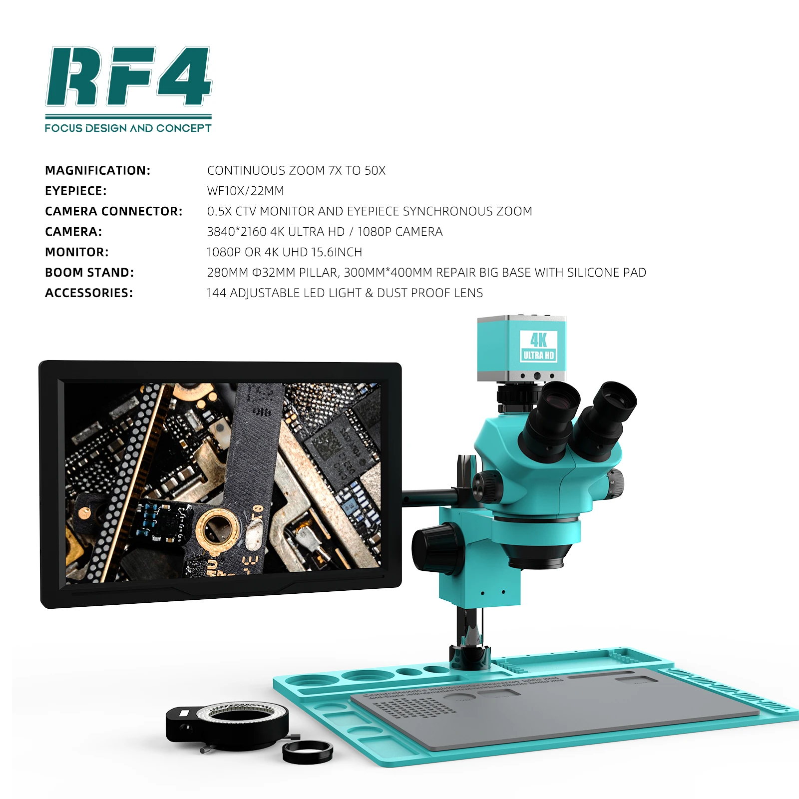 Фото RF7050TVD2-4KC1-M156 HDMI 4K камера 15,6-дюймовый 4K HD дисплей ремонт экрана IC процессор телефон оптический зум триокулярный микроскоп №2