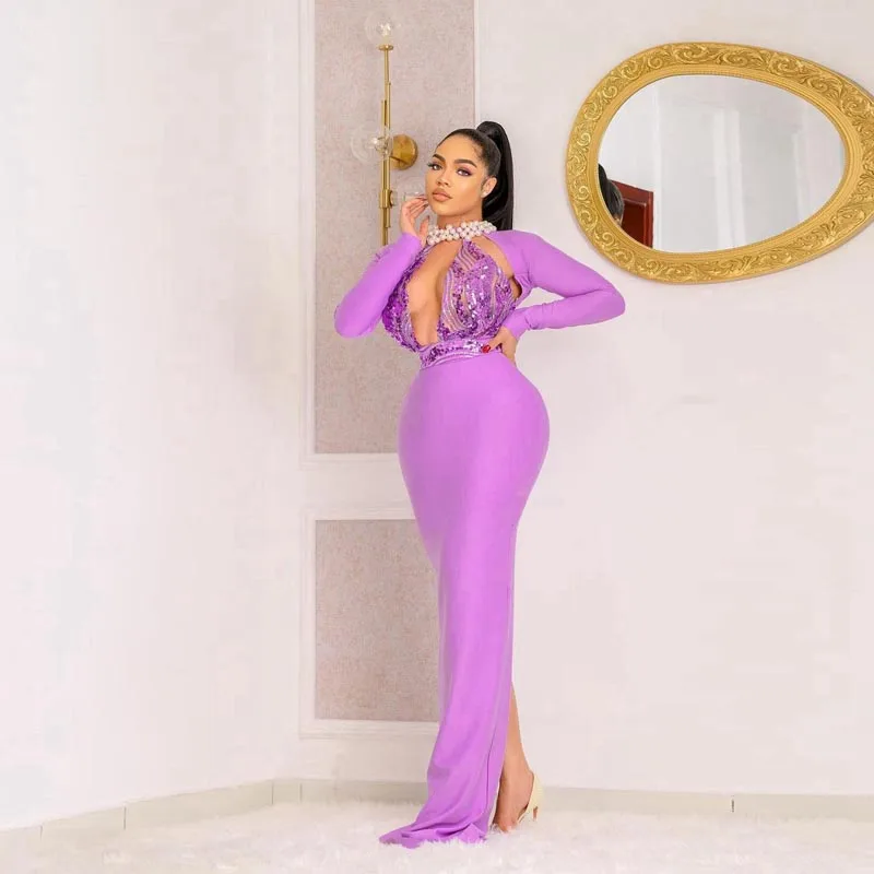 

Роскошные вечерние платья Aso Ebi с серыми бусинами и блестками, элегантное прозрачное Тюлевое платье с длинным рукавом и оборками, вечернее п...