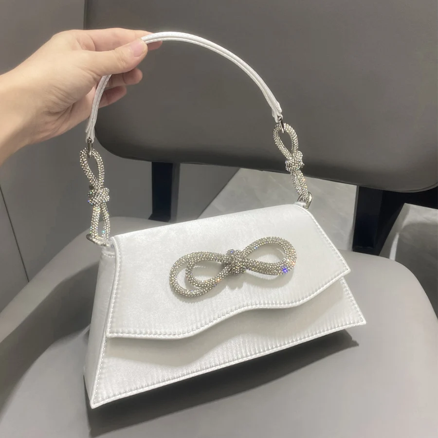 

Luxury Shiny Women's Bag 2023 New Diamond Handbags Bowknot Satin Underarm Bag Soild Color Shoulder Bag Party Dinner Bags Bolsas