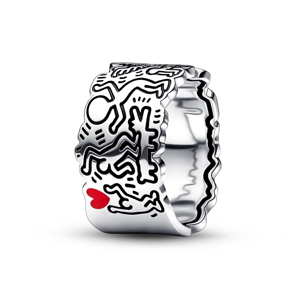 

Sterling Silver Line Art Love and People Wide Ring for Women Jewelry Birthday Gift fit Pandora
