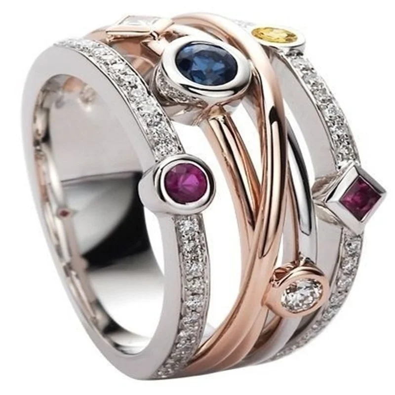 European and American Jewelry colorful zircon with diamond and silver edge