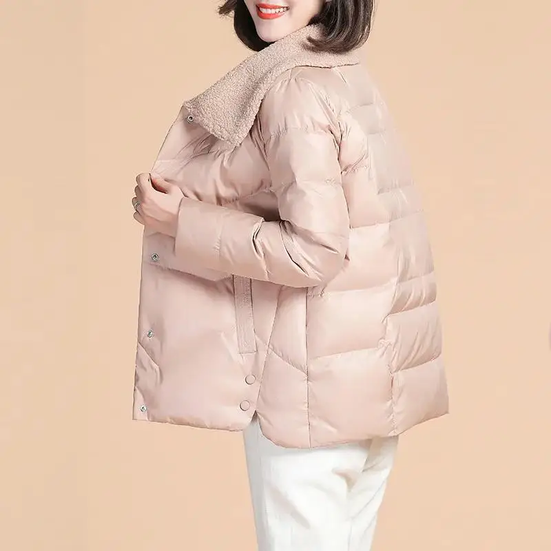 2021 New Women's Winter Parkas Jacket Fashion Cashmere Lamb Wool Down Cotton Jackets Ladies Short Coat Female Elegant Outerwear