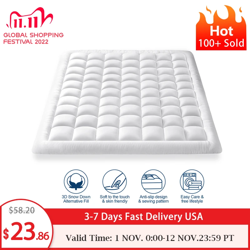 

Globon Soft Quilted Mattresses Topper Extra Thick Bed Cover Queen Skin Friendly Sheets Overfilled Down Alternative Filling
