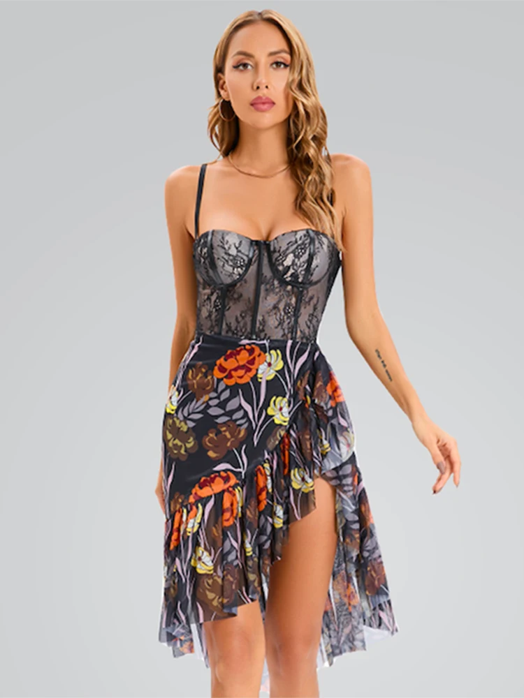 

Женское платье женское платье средней длины на тонких бретельках, летнее элегантное кружевное платье в стиле пэчворк с оборками, модельное клубвечерние вечернее платье