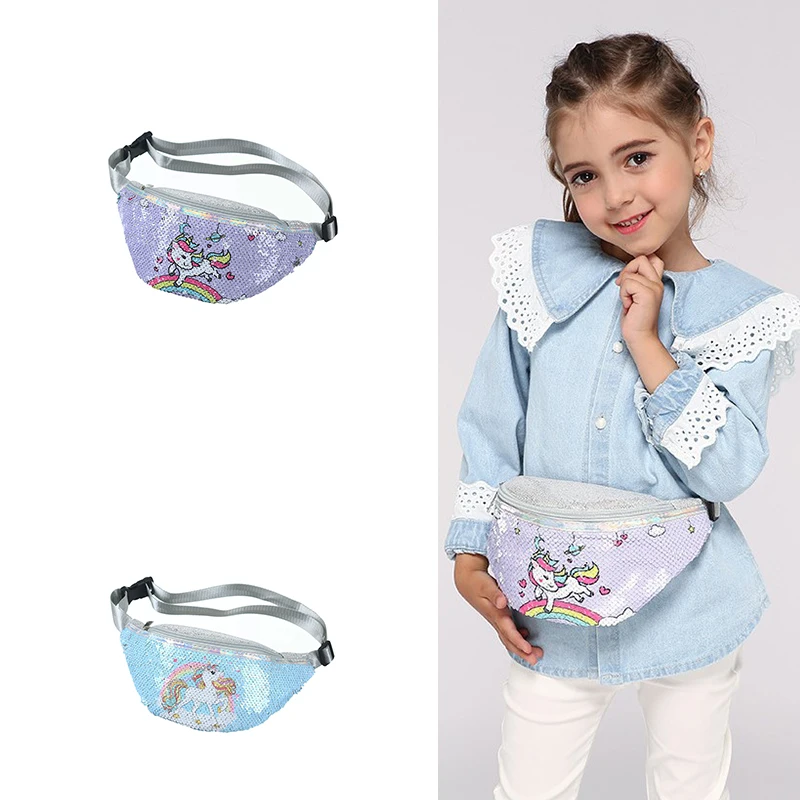 New 2023 Cuty Bling Children Plush Pouch Belt Waist Bag Unicorn Glitter Kids' Chest Bags Fanny Pack Girl Sling Chest Bag