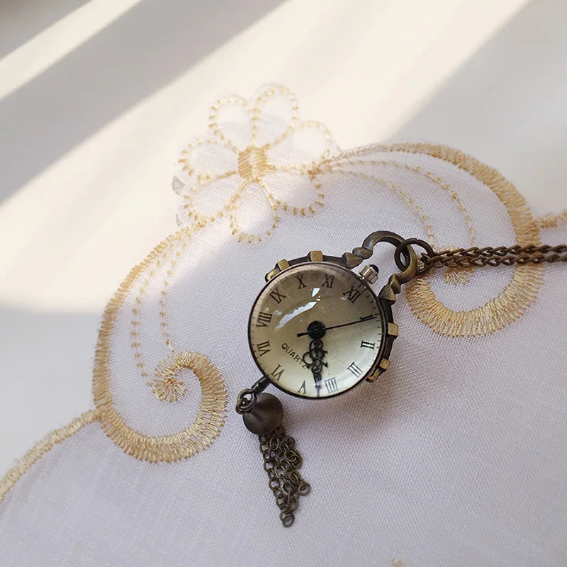 

Small Ball Pocket Watch Transparent Face Necklace Quartz Battery Pendant FOB Watches with Chain for Men Women Kids Children