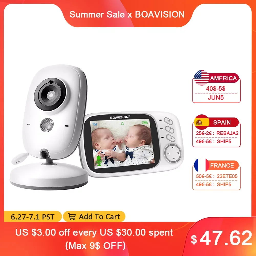 

VB603 Video Baby Monitor 2.4G Wireless With 3.2 Inches LCD 2 Way Audio Talk Night Vision Surveillance Security Camera Babysitter