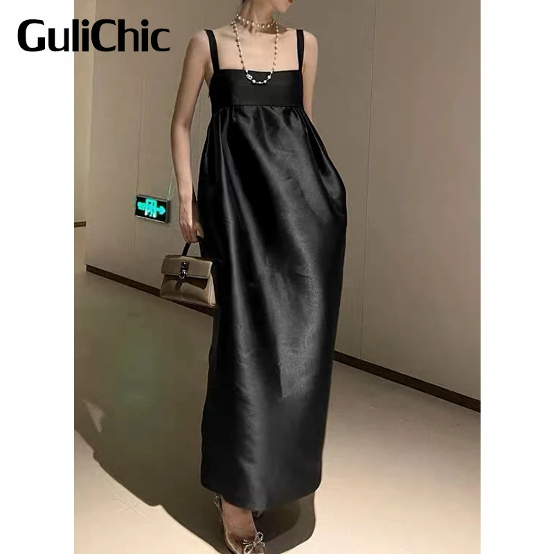 

6.29 GuliChic Women Banquet Elegant Temperament Slash Neck Spaghetti Strap Backless Sexy Back Split Long Dress