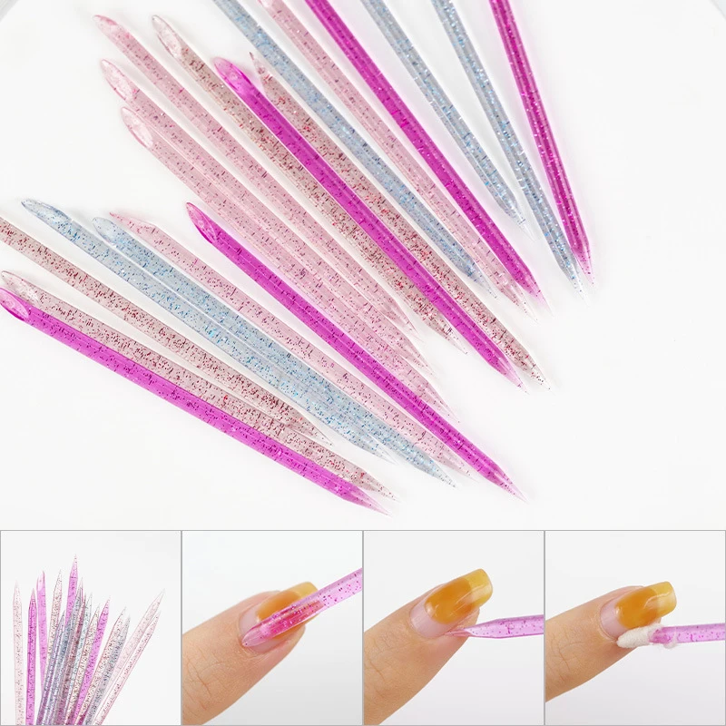 

50pcs Reusable Crystal Manicure Stick Double End Manicure Cuticle Dead Skin Remove Pedicure Stick Fork Nail Art Clean Care Tools
