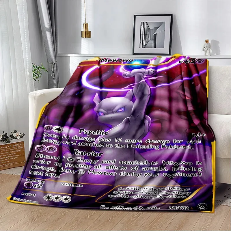 P-Poke-mon Gold Cards P-Pikachu Cartoon Printed Blanket Bedroom Livingroom Bed Warm Soft Comfortable AirConditioner Office Throw