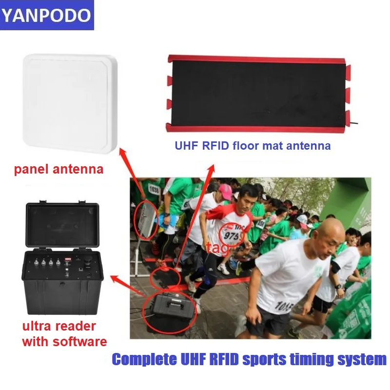 

Yanpodo Complete Sports Solution Software Long Range Reader 10dbi UHF RFID Timing Foor Mat Antenna Chip Timing Systems for Sale