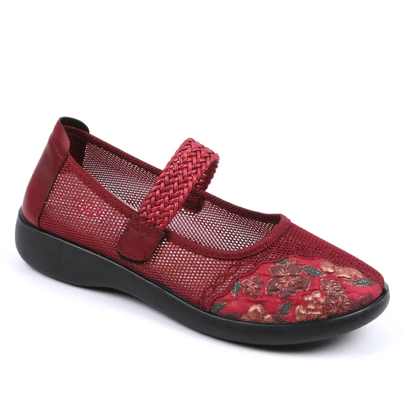 2023 New Women Flat Shoes Spring Summer Mesh Breathable Loafers Female Mary Jane Shoes Grandma Non Slip Casual Shoe Mom Footwear